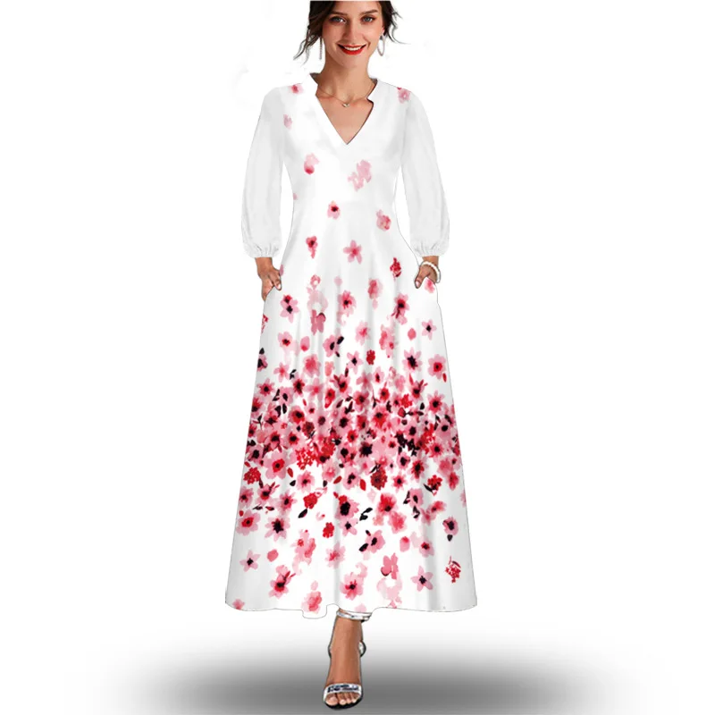 Jeseň Nové Žien Motýľ Tlače Dlhým rukávom Maxi Šaty Módne 3D Vytlačené tvaru Dlhé Šaty Vestidos De Verano Mujer 2022 Obrázok 1