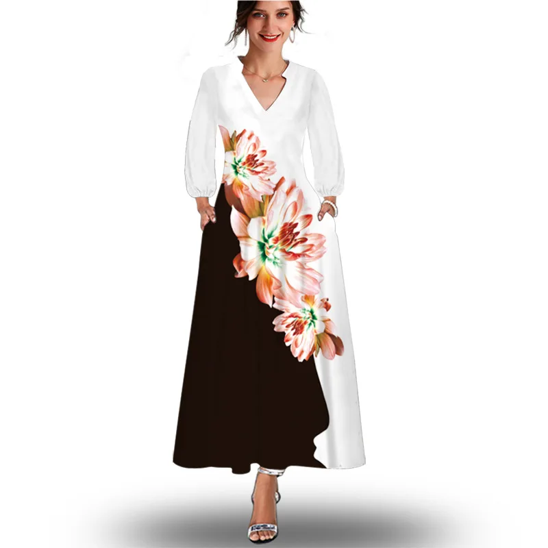 Jeseň Nové Žien Motýľ Tlače Dlhým rukávom Maxi Šaty Módne 3D Vytlačené tvaru Dlhé Šaty Vestidos De Verano Mujer 2022 Obrázok 2