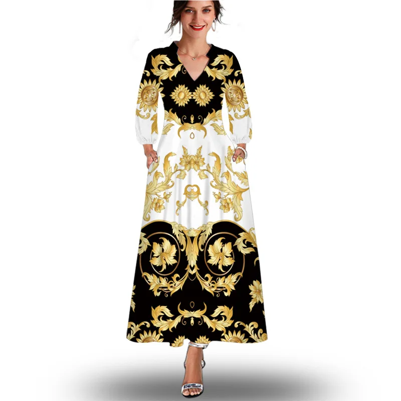 Jeseň Nové Žien Motýľ Tlače Dlhým rukávom Maxi Šaty Módne 3D Vytlačené tvaru Dlhé Šaty Vestidos De Verano Mujer 2022 Obrázok 4