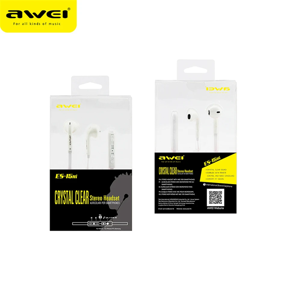 Awei ES-15Hi Drôtové Slúchadlo Pre iPhone, Samsung Slúchadlá Stereo Headset S Mikrofónom, Super Bass In-Ear Slúchadlá Auriculares Obrázok 5