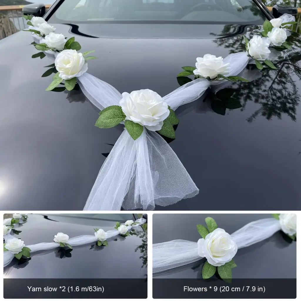 Biela DIY Umelý Kvet Na Svadobné Auto, Dekorácie, Svadobné Auto Dekorácie Dverí Rukoväť Stuhy Hodváb Ruže Kvet Galand Nastaviť Obrázok 5