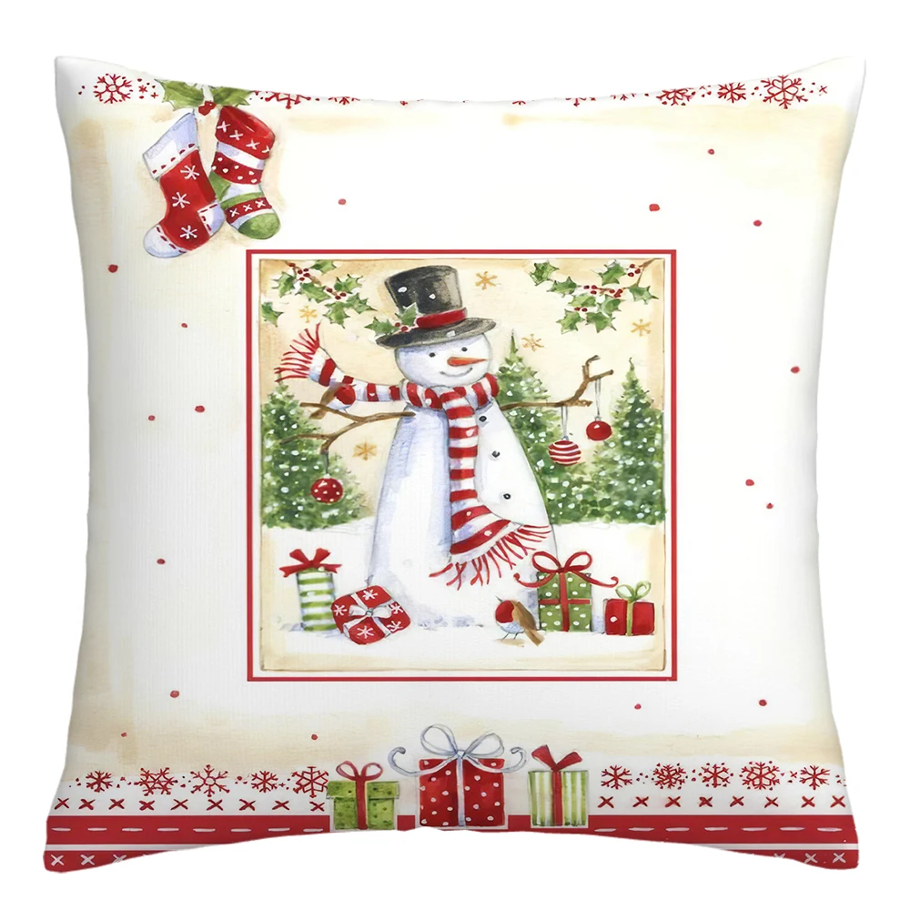 Vianočné snehuliak obliečka na vankúš, obývacia izba gauč vankúš, 60x60 prispôsobiteľné, domáce dekorácie Vianoce Obrázok 4