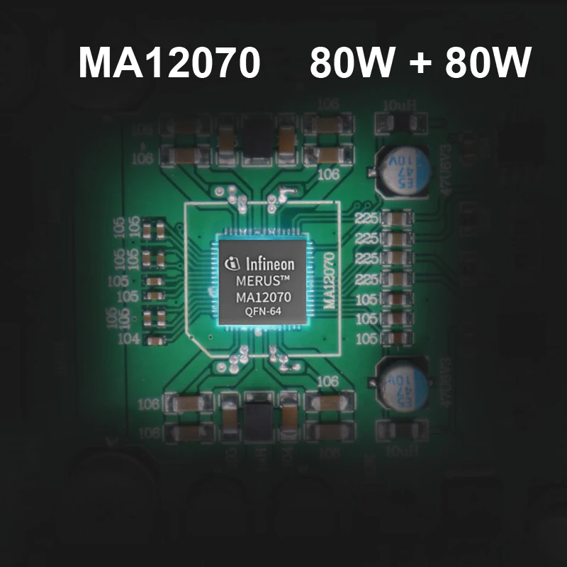 2*80W Infineon MA12070 Digitálny Audio Power Amp Reproduktory 20W~200W HiFi Stereo Zosilňovač Triedy D Aux DC15-19V Obrázok 2