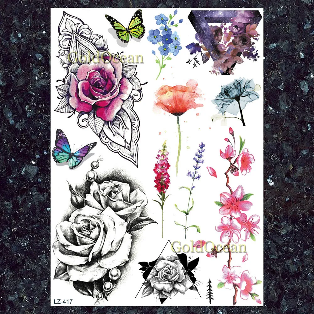 Malé Kvetinové Dočasné Tetovanie Pre Ženy, Dievčatá Dasiy Lily Kvet Kvet Akvarel Fox Dreamcatcher Falošné Tetovanie Nálepky Papier Obrázok 1
