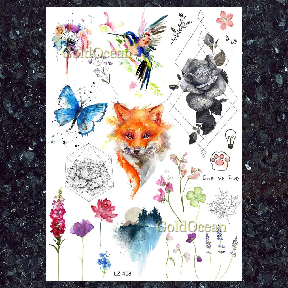 Malé Kvetinové Dočasné Tetovanie Pre Ženy, Dievčatá Dasiy Lily Kvet Kvet Akvarel Fox Dreamcatcher Falošné Tetovanie Nálepky Papier Obrázok 4