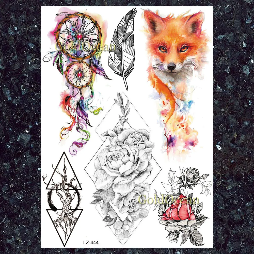 Malé Kvetinové Dočasné Tetovanie Pre Ženy, Dievčatá Dasiy Lily Kvet Kvet Akvarel Fox Dreamcatcher Falošné Tetovanie Nálepky Papier Obrázok 5