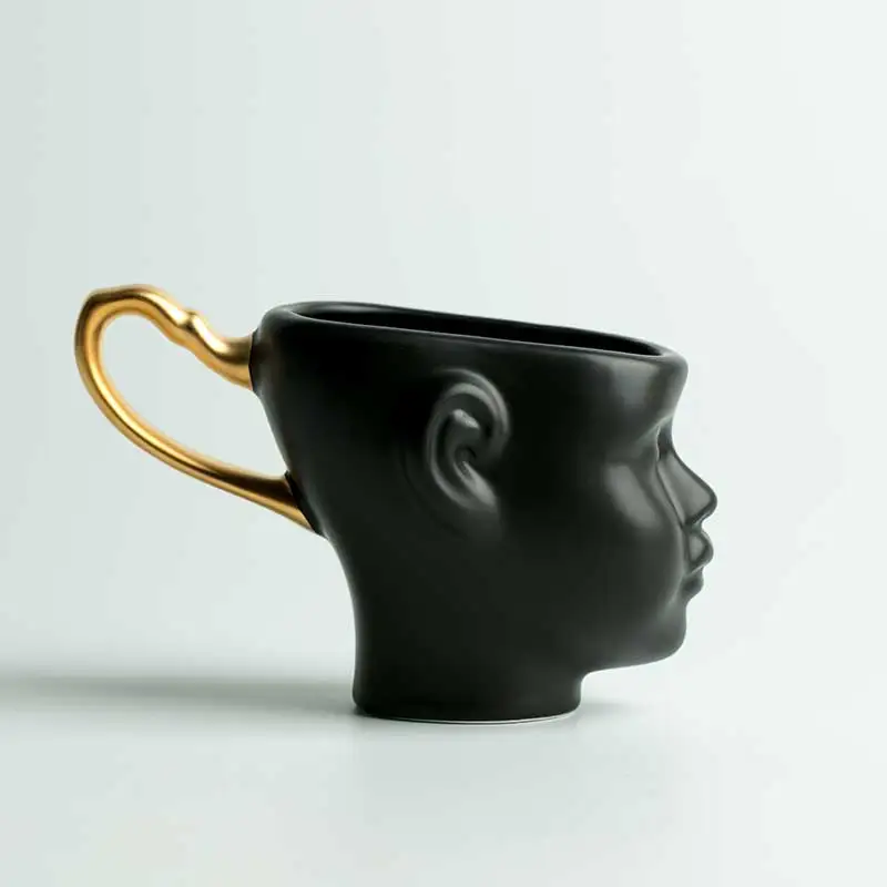 Tvár Hrnček Pár Keramické Zlatom Maľované Šálku Kávy Nordic Štýl Dizajnér Tvorivé Pohár Obrázok 4