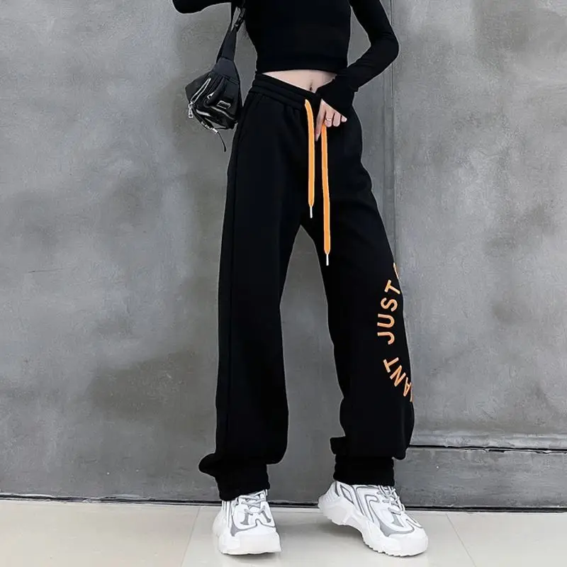 Móda Voľné Ženy Streetwear Rovné Nohavice Letné Harajuku Vysoký Pás Hip Hop Tepláky Kórejský List Elastické Nohavice Nové Obrázok 0