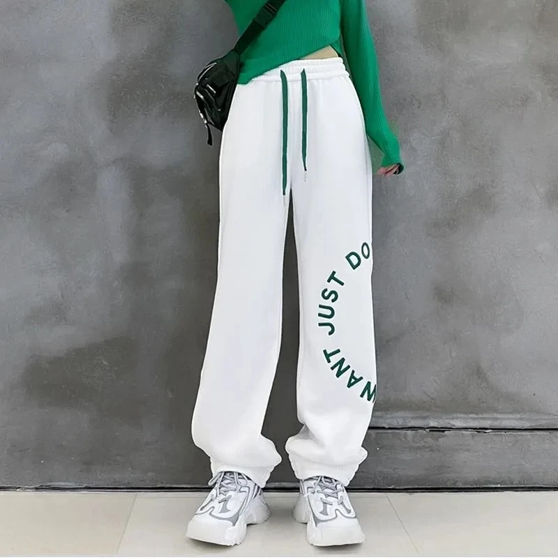 Móda Voľné Ženy Streetwear Rovné Nohavice Letné Harajuku Vysoký Pás Hip Hop Tepláky Kórejský List Elastické Nohavice Nové Obrázok 3