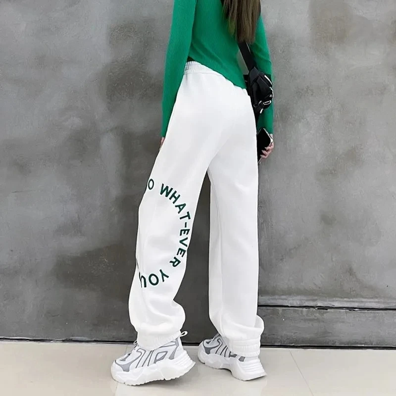 Móda Voľné Ženy Streetwear Rovné Nohavice Letné Harajuku Vysoký Pás Hip Hop Tepláky Kórejský List Elastické Nohavice Nové Obrázok 4