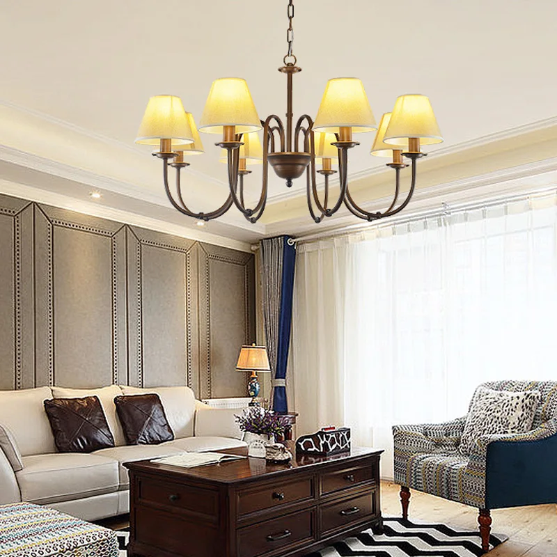Európske a Americké country luster klasické kovaného železa, obývacia izba, spálňa lampa jedáleň látkové tienidlo luster Obrázok 3