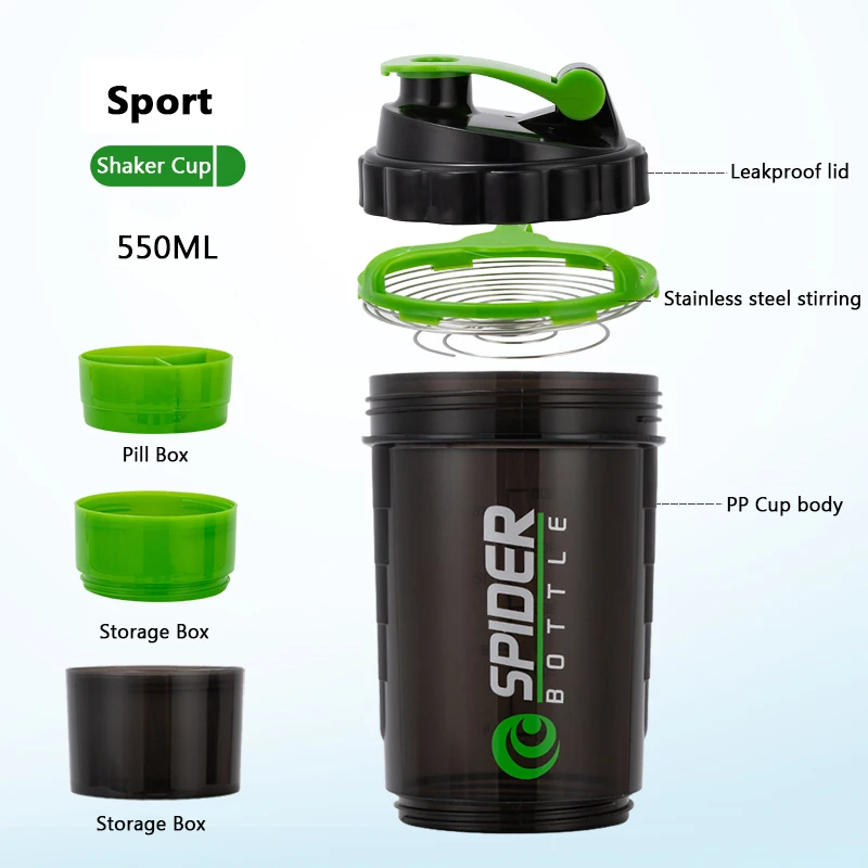 Nová Športová Gym Prášok Shaker Fľaša Vody Pre Mužov BPA Free Bielkovín Trepačke Fľaše 3 Vrstvy Veľkú Kapacitu, Plastové Miešanie Poháre Obrázok 3