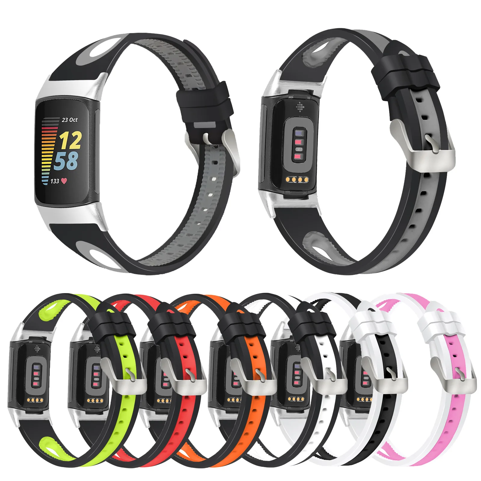 Correa Pre Fitbit poplatok 5 športový náramok smart watchband popruh poplatok 5 dve farebné silikónové Priedušná hodinky remienok Náhradné Obrázok 1