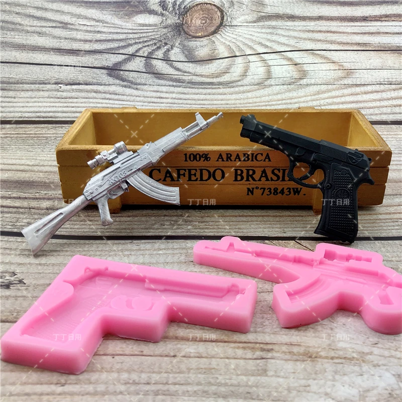 DIY Pištole AK Zbraň Tvar Fondant Mydlo 3D Tortu Silikónové Formy Cupcake Želé Cukríky, Čokoládové Dekorácie Pečenie Nástroj Formy Obrázok 0