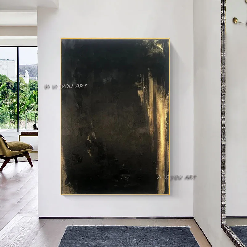 Abstrakt Čiernej a Zlatej, Plátno, Ručné Maľovanie na Priemyselné Obrázok Nordic Wall Art Obrazy Na Obývacia Izba, Spálňa Dekoratívne Obrázok 3
