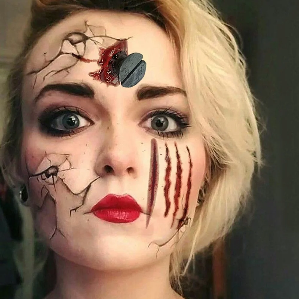 Halloween Nepremokavé Dočasné Tetovanie Nálepky Zombie Jazva Tatto s Krvavé make-up Rany Dekorácie Rany Strašidelné Krvi Sticke Obrázok 3