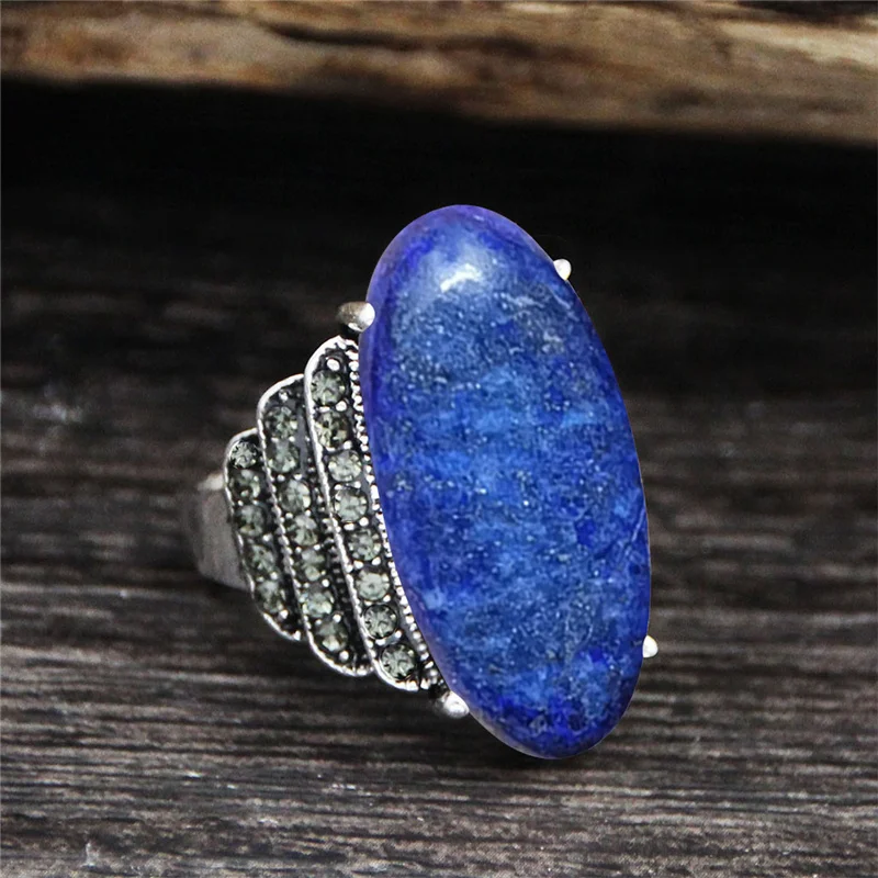 Vintage Prirodzené Oko Tvar Quartz Lapis Lazuli Prstene Pre Ženy, Skutočné Starožitné Strieborné Pozlátené Prírodného Kameňa Unakite Drahokamu Krúžok Obrázok 5