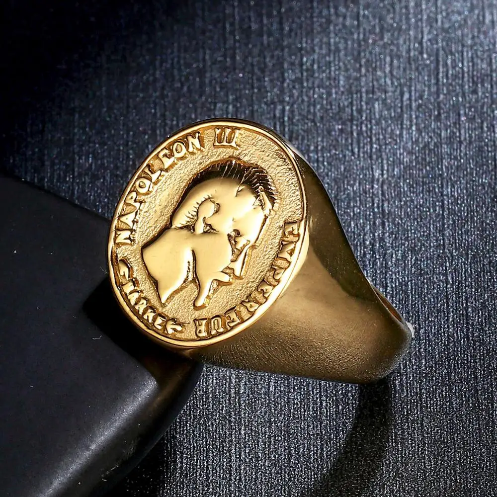 Valily Napoleon III Mince, Prstene pre Ženy, Mužov 316L Nerezovej Ocele francúzske Mince, Prstene, Zlaté Strieborná Farba Punk Štýl Muž Šperky Obrázok 4