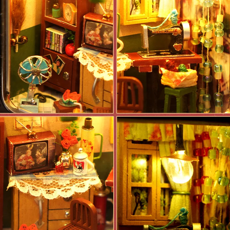 Box DIY Divadlo Drevené Retro Doll House Kit Miniatúrny S Nábytkom Casa Rádio Roombox Villa domček pre bábiky Hračky Pre Dospelých Dary Obrázok 1