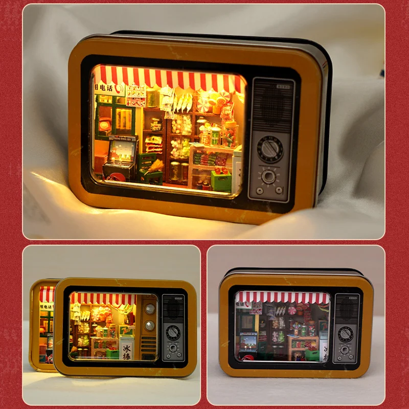 Box DIY Divadlo Drevené Retro Doll House Kit Miniatúrny S Nábytkom Casa Rádio Roombox Villa domček pre bábiky Hračky Pre Dospelých Dary Obrázok 3
