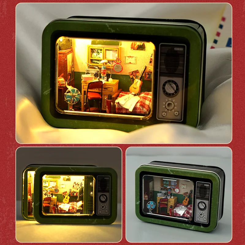 Box DIY Divadlo Drevené Retro Doll House Kit Miniatúrny S Nábytkom Casa Rádio Roombox Villa domček pre bábiky Hračky Pre Dospelých Dary Obrázok 4