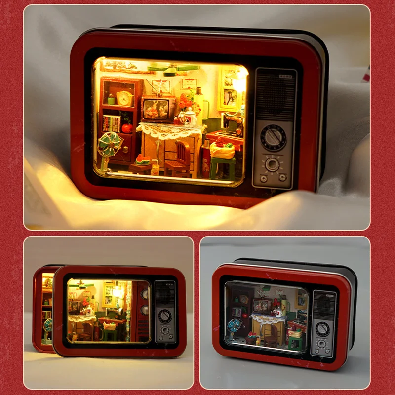Box DIY Divadlo Drevené Retro Doll House Kit Miniatúrny S Nábytkom Casa Rádio Roombox Villa domček pre bábiky Hračky Pre Dospelých Dary Obrázok 5