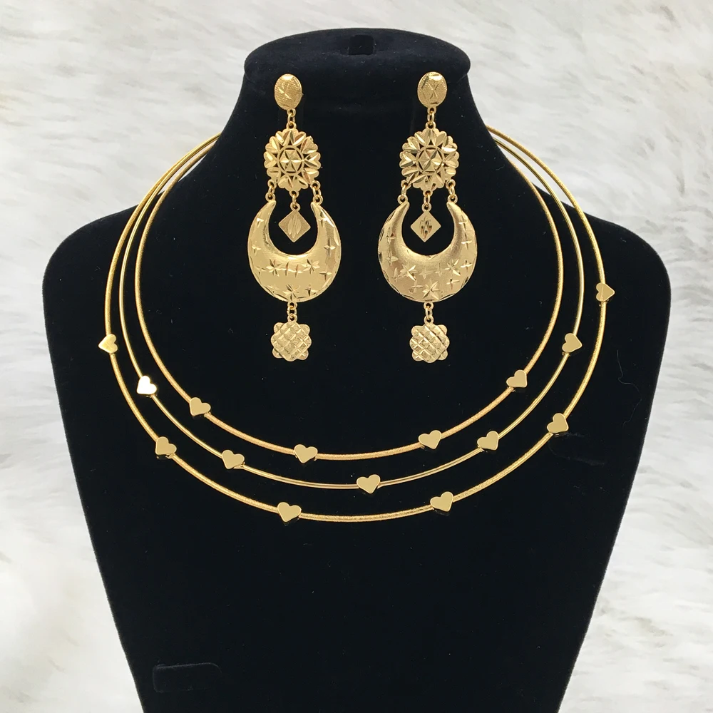 Dubaj Šperky Set Pre Ženy, Zlatá Farba Náušnice & Náhrdelník Nigéria Marocký Svadobné Accessorie Svadobné Náramok Strany Obrázok 1