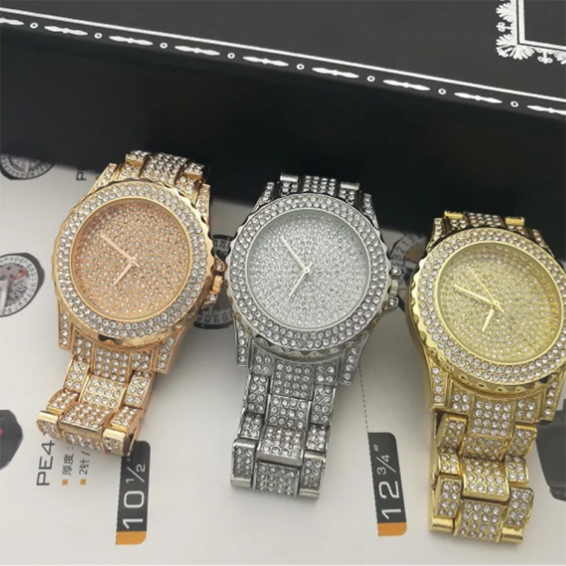 2022 Značky Luxusné Žena Sledujte Ocele Diamond Nastaviť Ms Ruky Hodiny Hviezd Plný Kryštály Rose Gold Quartz dámske Náramkové hodinky Obrázok 1