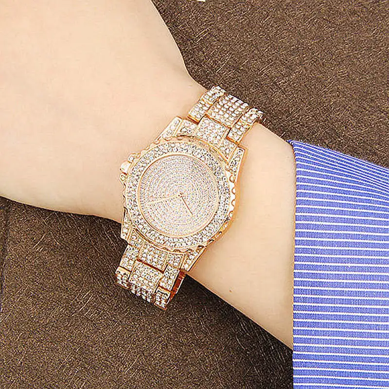 2022 Značky Luxusné Žena Sledujte Ocele Diamond Nastaviť Ms Ruky Hodiny Hviezd Plný Kryštály Rose Gold Quartz dámske Náramkové hodinky Obrázok 5