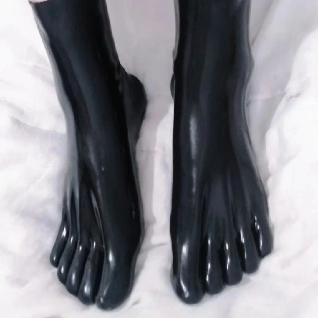 Sexy 100% Prírodný Latex Ponožky 0,4 mm Hrubé Split Prst Dospelých Unisex Krátke Ponožky Fetish Bielizeň Gumy Módne Členok Vlastné Podväzkový Obrázok 3