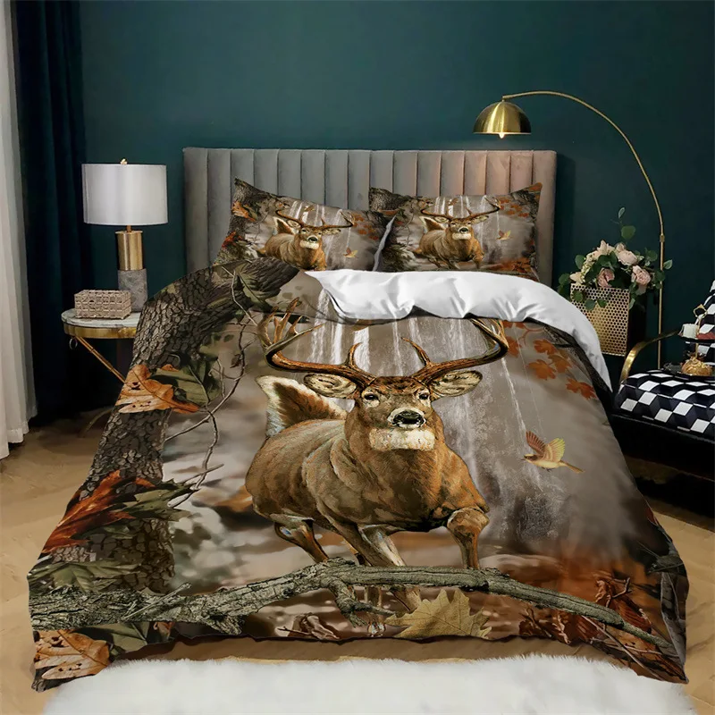 Zviera Perinu Set 2/3ks Jeleň Jesenného Lesa Listy posteľná bielizeň Nastaviť Divoké Zvieratá pre Mladistvých Kráľovná King Size Polyester Deka Kryt Obrázok 1