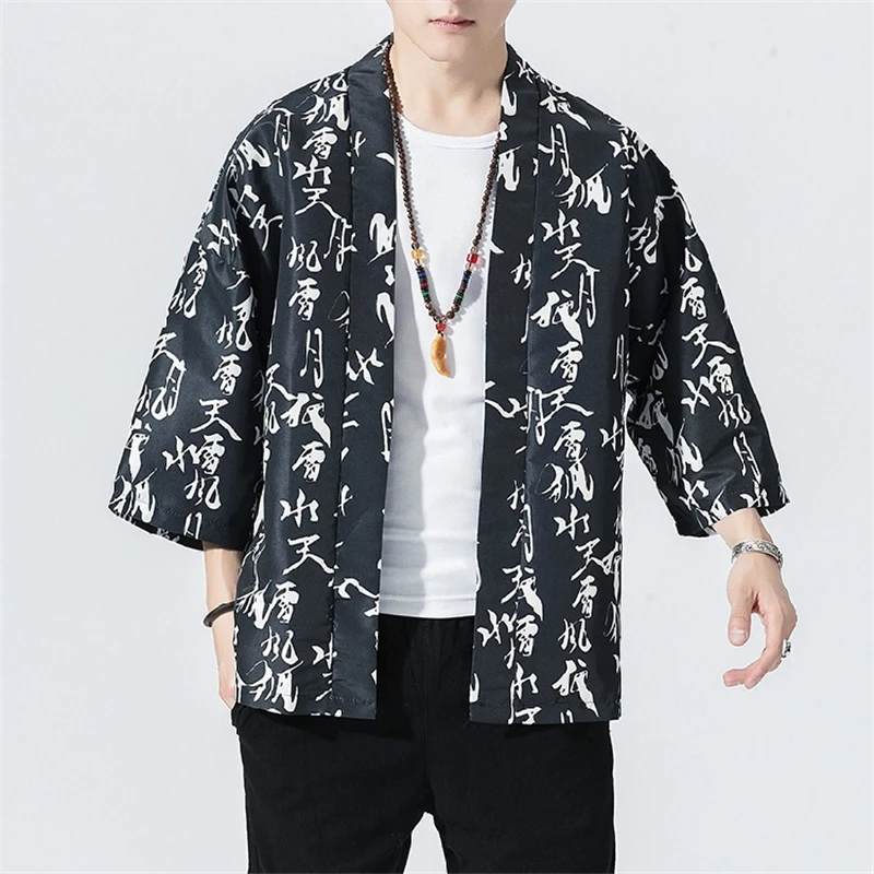 Pánske Japonské Kimono Klasická Nový Štýl Módny Dizajn Bežné Cardigan Bežné Otvorte Predný Plášť Bunda, Kabát 5xl Obrázok 3