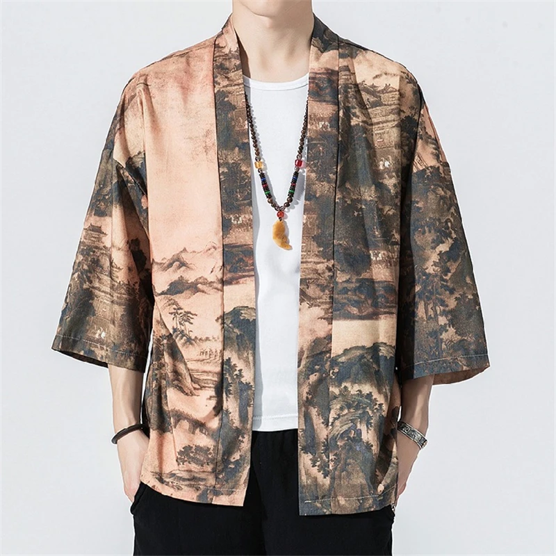 Pánske Japonské Kimono Klasická Nový Štýl Módny Dizajn Bežné Cardigan Bežné Otvorte Predný Plášť Bunda, Kabát 5xl Obrázok 4
