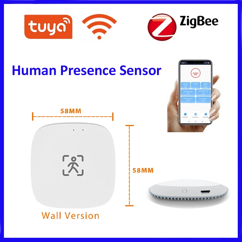 Tuya Zigbee / WiFi Prítomnosť ľudí, Mikrovlnný Snímač Pohybu Detektor Alam statické Smart Push Radar pre smart home security Obrázok 0