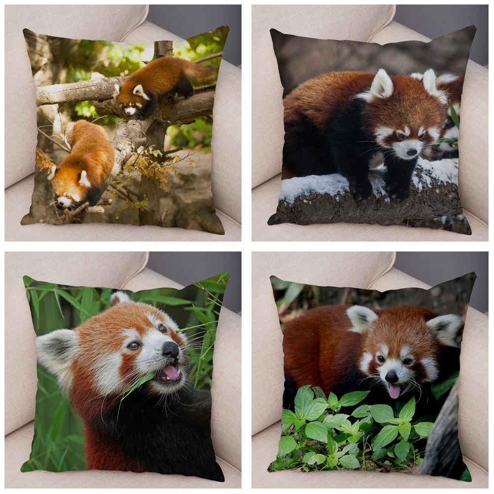 Červená Panda Vytlačené Vankúše na Pohovke Doma Auto Dekor Krásne Divoké Zviera obliečka na Vankúš 45*45 Super Mäkké Krátke Plyšový Vankúš Obrázok 1