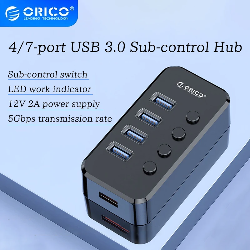 ORICO SWU3-4A SWU3-7A USB 3.0 HUB 7/4 Port Údajov, Rozširovanie, s 1 Nabíjací Port a Nezávislé Prepínanie 12V PC Napájací Adaptér Obrázok 0