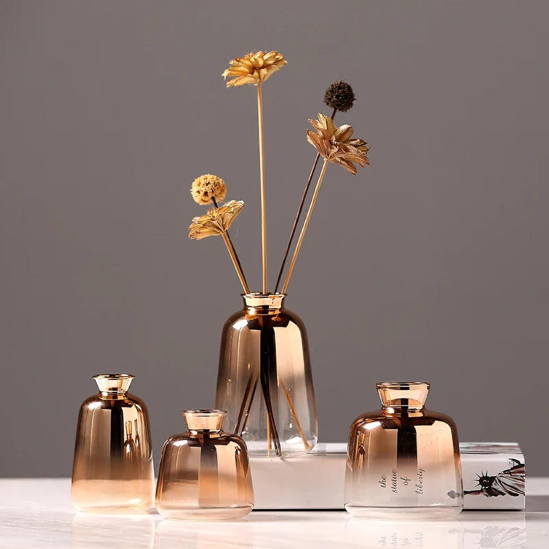 Moderné Elektrolyticky Pokrývajú Zlaté Sklenené Vázy Hydroponics Malé Vázy Sušené Kvety Decor Stola Kontajnerov Svadobné Domáce Dekorácie Obrázok 2