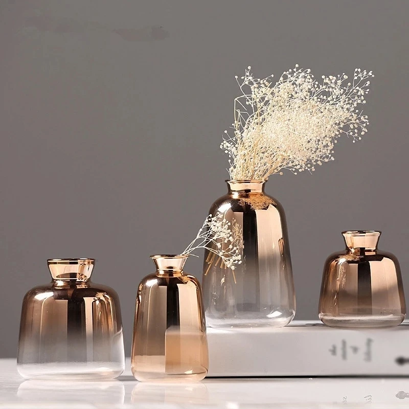 Moderné Elektrolyticky Pokrývajú Zlaté Sklenené Vázy Hydroponics Malé Vázy Sušené Kvety Decor Stola Kontajnerov Svadobné Domáce Dekorácie Obrázok 3