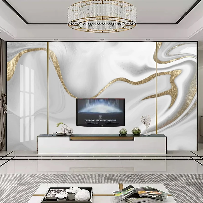 Vlastné Nástenné Moderné Tapety 3D Golden Line Jazz Bieleho Mramoru Tapety Obývacia Izba Gauč TV Abstraktné Umenie Stenu Papiere Domova Obrázok 0