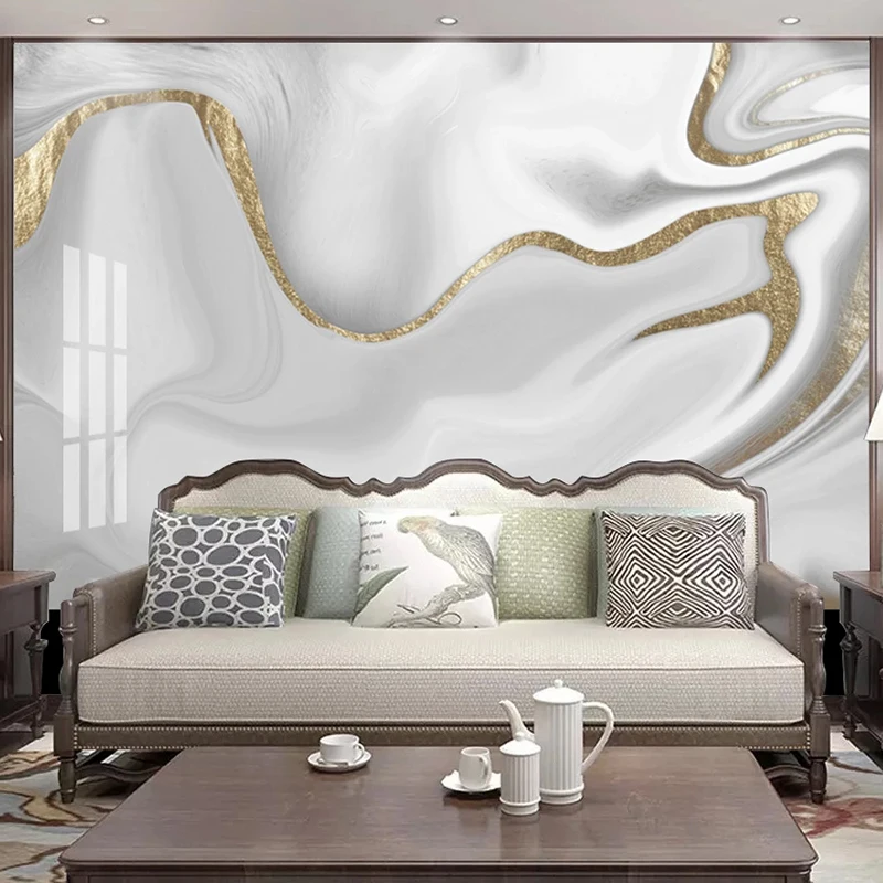 Vlastné Nástenné Moderné Tapety 3D Golden Line Jazz Bieleho Mramoru Tapety Obývacia Izba Gauč TV Abstraktné Umenie Stenu Papiere Domova Obrázok 1
