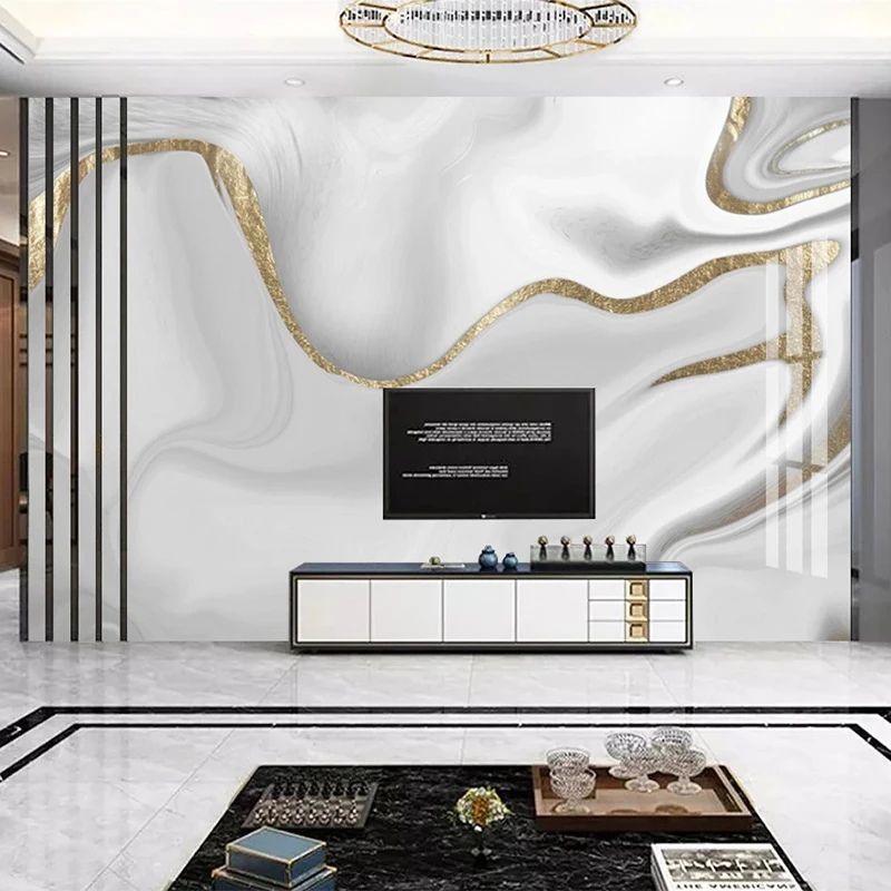 Vlastné Nástenné Moderné Tapety 3D Golden Line Jazz Bieleho Mramoru Tapety Obývacia Izba Gauč TV Abstraktné Umenie Stenu Papiere Domova Obrázok 3
