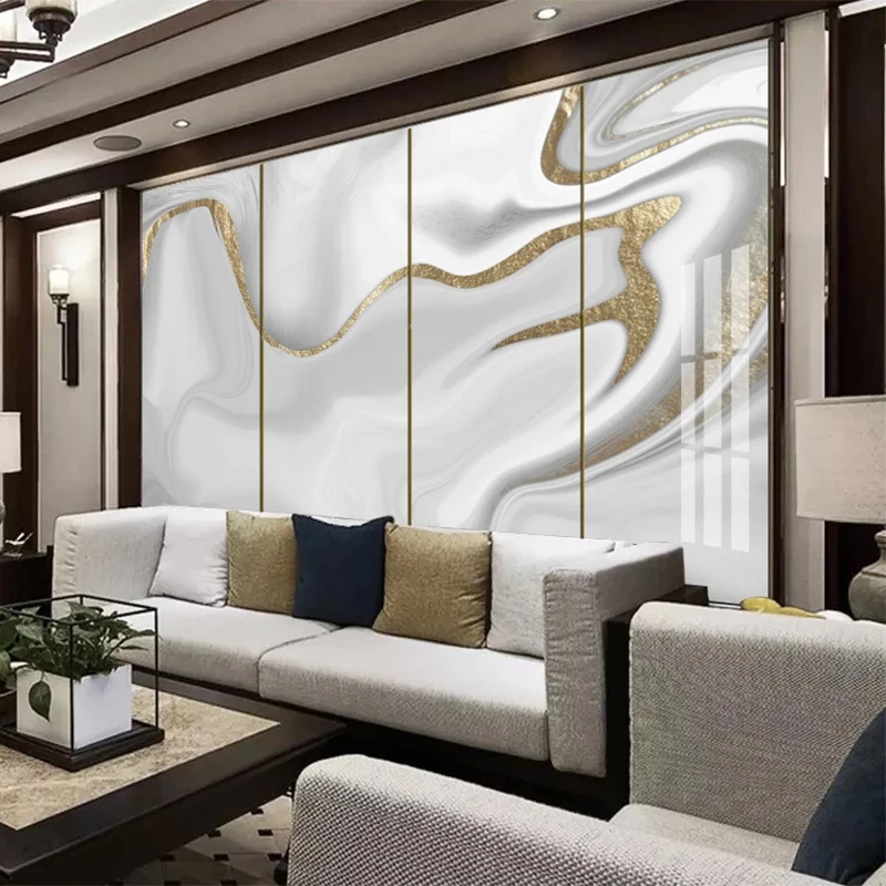 Vlastné Nástenné Moderné Tapety 3D Golden Line Jazz Bieleho Mramoru Tapety Obývacia Izba Gauč TV Abstraktné Umenie Stenu Papiere Domova Obrázok 4