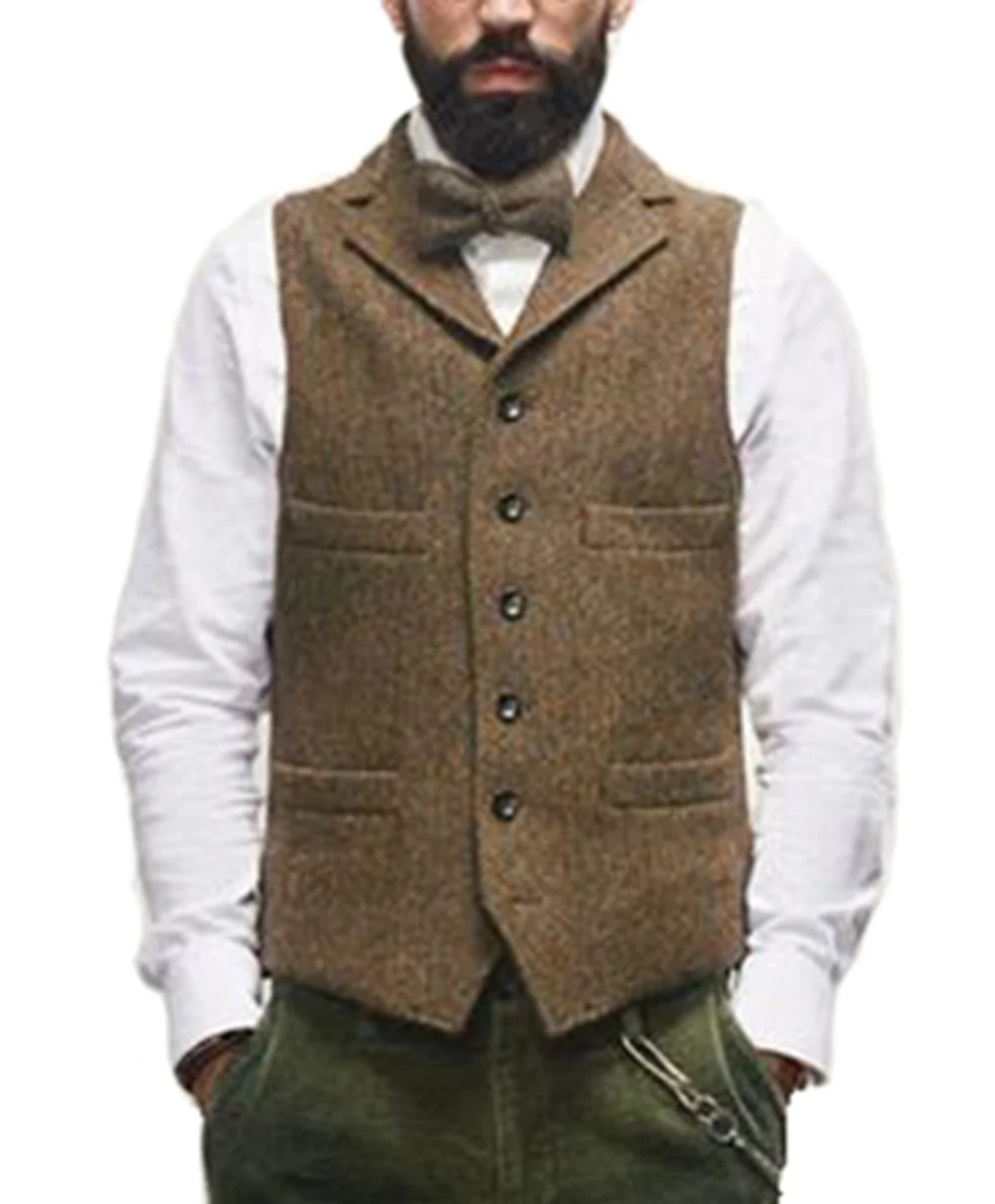 Pánske Oblek Vesty Mužov Hnedá Čierna Vesta Vesta Muž Steampunk Bunda Prekladané Tweed tvaru Slim Fit Gilet Homme Svadobné Oblečenie Obrázok 0