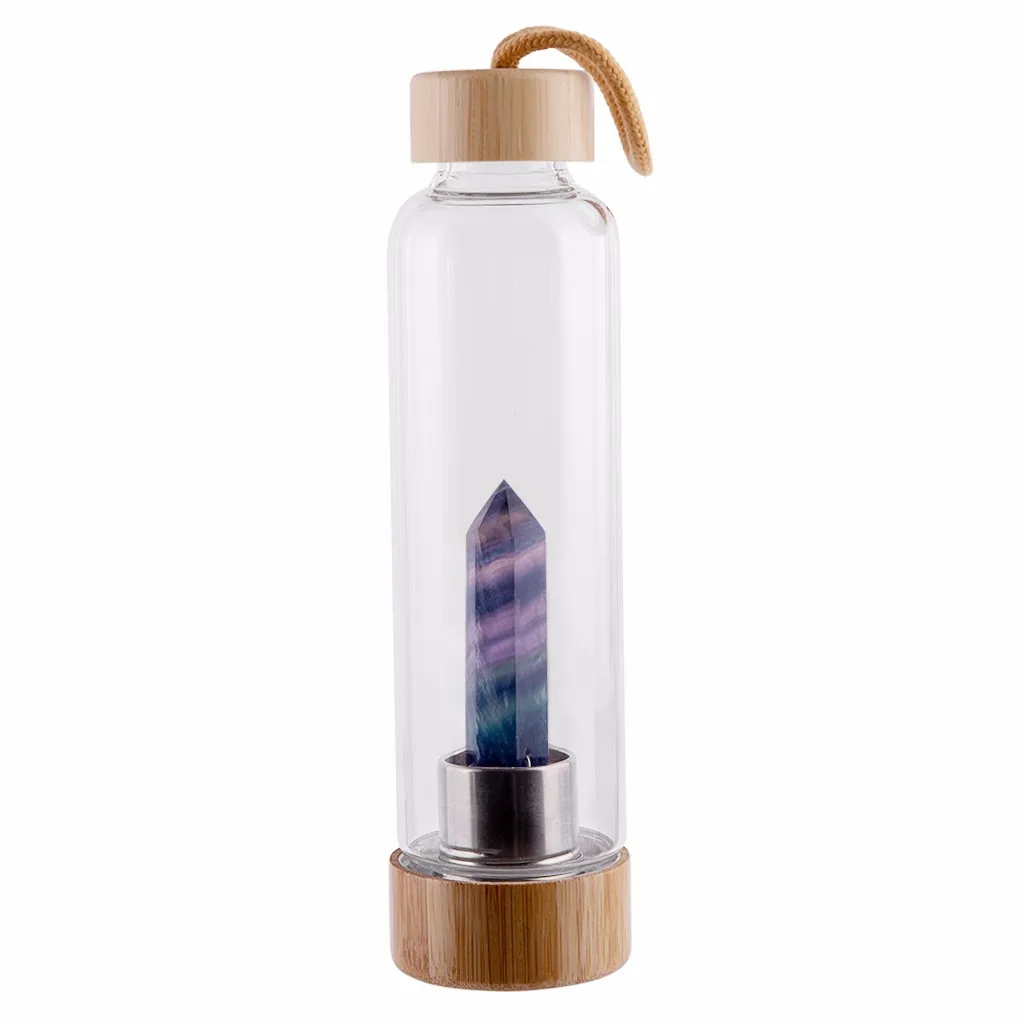 Kreatívne Prírodný Krištáľ Fľaša Na Vodu Bod Uzdravenie Obelisk Prútik Krištáľové Sklo Fľašu, Drevené Pohár Kryt Drinkware Obrázok 1