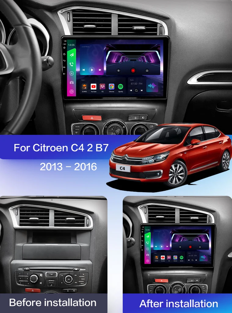 Android 11 2 din autorádia Pre Citroen C4 2 B7 2013 2014 2015 2016 GPS navigácie 4G čistý RDS DSP+48EQ Multimediálny Prehrávač Videa Obrázok 1