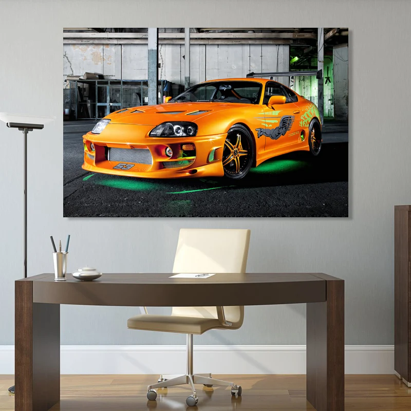 Supercar Plagáty Toyotas Supra S Zelené Neónové Svetlá Oranžová Auto Obrázok Plátno Na Maľovanie Na Stenu Umenie Výtlačkov Domov Miestnosti Dekorácie Obrázok 1