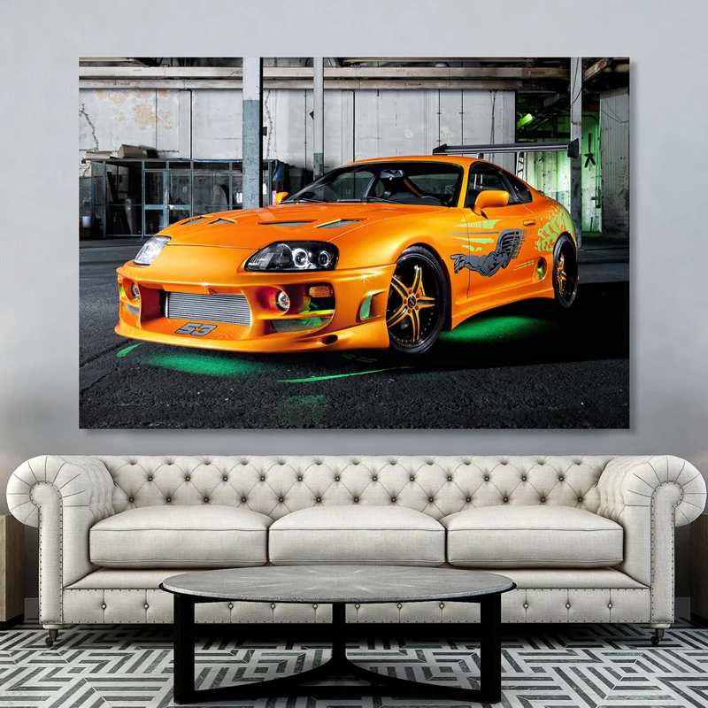 Supercar Plagáty Toyotas Supra S Zelené Neónové Svetlá Oranžová Auto Obrázok Plátno Na Maľovanie Na Stenu Umenie Výtlačkov Domov Miestnosti Dekorácie Obrázok 2