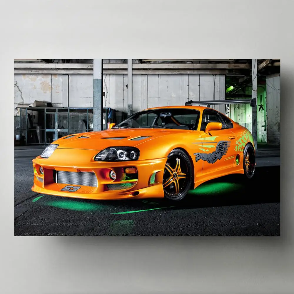 Supercar Plagáty Toyotas Supra S Zelené Neónové Svetlá Oranžová Auto Obrázok Plátno Na Maľovanie Na Stenu Umenie Výtlačkov Domov Miestnosti Dekorácie Obrázok 4