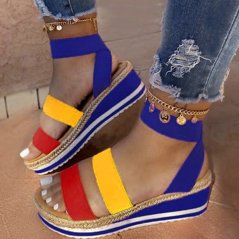 2022 Letné Sandále Ženy Candy Farby Kliny Platformu Sandále Dámske Konope Sandále, Topánky, Módne Pošmyknúť Na Popruh Kríž Ležérne Topánky Obrázok 1