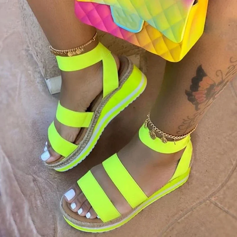2022 Letné Sandále Ženy Candy Farby Kliny Platformu Sandále Dámske Konope Sandále, Topánky, Módne Pošmyknúť Na Popruh Kríž Ležérne Topánky Obrázok 2